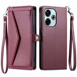 For Redmi 13 4G Wallet Multi-card Slot Leather Phone Case with Lanyard(Wine Red)