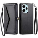 For Redmi 13 4G Wallet Multi-card Slot Leather Phone Case with Lanyard(Black)