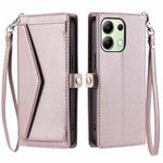 For Redmi Note 13 4G Global Wallet Multi-card Slot Leather Phone Case with Lanyard(Rose Gold)