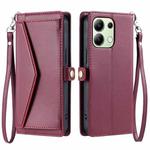 For Redmi Note 13 4G Global Wallet Multi-card Slot Leather Phone Case with Lanyard(Wine Red)