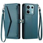 For Redmi Note 13 5G Global Wallet Multi-card Slot Leather Phone Case with Lanyard(Green)