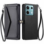 For Redmi Note 13 5G Global Wallet Multi-card Slot Leather Phone Case with Lanyard(Black)