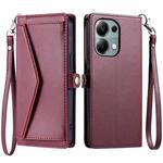 For Redmi Note 13 Pro 4G Global Wallet Multi-card Slot Leather Phone Case with Lanyard(Wine Red)