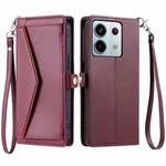 For Redmi Note 13 Pro 5G Global Wallet Multi-card Slot Leather Phone Case with Lanyard(Wine Red)