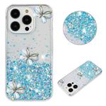 For iPhone 16 Pro Max Luminous Starry Sky Glitter Butterfly TPU Phone Case(Blue)