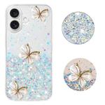 For iPhone 16 Plus Luminous Starry Sky Glitter Butterfly TPU Phone Case(White)