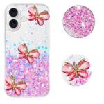 For iPhone 16 Luminous Starry Sky Glitter Butterfly TPU Phone Case(Pink)