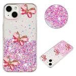 For iPhone 15 Luminous Starry Sky Glitter Butterfly TPU Phone Case(Pink)