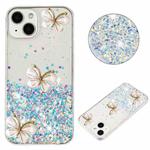 For iPhone 15 Luminous Starry Sky Glitter Butterfly TPU Phone Case(White)