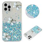 For iPhone 12 Pro Max Luminous Starry Sky Glitter Butterfly TPU Phone Case(Blue)