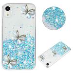 For iPhone XR Luminous Starry Sky Glitter Butterfly TPU Phone Case(Blue)