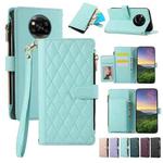 For Xiaomi Poco X3 NFC Rhombic Zipper Wallet Leather Phone Case(Cyan)