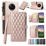 For Xiaomi Poco X3 NFC Rhombic Zipper Wallet Leather Phone Case(Rose Gold)