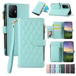 For Xiaomi Mi 11T Rhombic Zipper Wallet Leather Phone Case(Cyan)