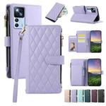 For Xiaomi 12T / 12T Pro Rhombic Zipper Wallet Leather Phone Case(Purple)