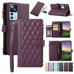 For Xiaomi 12T / 12T Pro Rhombic Zipper Wallet Leather Phone Case(Deep Purple)