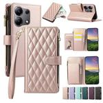 For Redmi Note 13 4G Rhombic Zipper Wallet Leather Phone Case(Rose Gold)