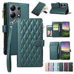 For Redmi Note 13 4G Rhombic Zipper Wallet Leather Phone Case(Green)