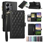 For Redmi Note 13 4G Rhombic Zipper Wallet Leather Phone Case(Black)