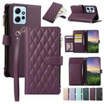 For Redmi Note 12 4G Global Rhombic Zipper Wallet Leather Phone Case(Deep Purple)