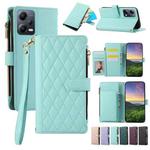 For Redmi Note 12 5G Global Rhombic Zipper Wallet Leather Phone Case(Cyan)