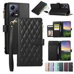 For Redmi Note 12 5G Global Rhombic Zipper Wallet Leather Phone Case(Black)