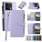 For Redmi Note 13 5G Rhombic Zipper Wallet Leather Phone Case(Purple)