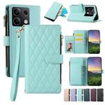 For Redmi Note 13 5G Rhombic Zipper Wallet Leather Phone Case(Cyan)