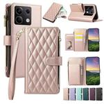 For Redmi Note 13 5G Rhombic Zipper Wallet Leather Phone Case(Rose Gold)