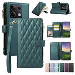 For Redmi Note 13 5G Rhombic Zipper Wallet Leather Phone Case(Green)