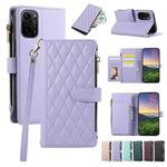 For Redmi K40 Rhombic Zipper Wallet Leather Phone Case(Purple)