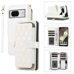 For Google Pixel 8a Rhombic Full Zipper Wallet Leather Phone Case(White)