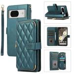 For Google Pixel 8a Rhombic Full Zipper Wallet Leather Phone Case(Green)