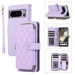 For Google Pixel 8 Pro Rhombic Full Zipper Wallet Leather Phone Case(Purple)