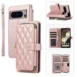 For Google Pixel 8 Pro Rhombic Full Zipper Wallet Leather Phone Case(Rose Gold)