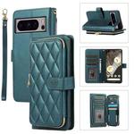 For Google Pixel 8 Pro Rhombic Full Zipper Wallet Leather Phone Case(Green)