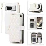 For Google Pixel 8 Rhombic Full Zipper Wallet Leather Phone Case(White)