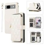 For Google Pixel 7a Rhombic Full Zipper Wallet Leather Phone Case(White)