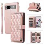 For Google Pixel 7a Rhombic Full Zipper Wallet Leather Phone Case(Rose Gold)