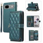 For Google Pixel 7a Rhombic Full Zipper Wallet Leather Phone Case(Green)