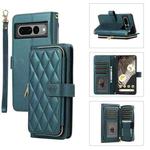 For Google Pixel 7 Pro Rhombic Full Zipper Wallet Leather Phone Case(Green)