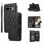 For Google Pixel 7 Pro Rhombic Full Zipper Wallet Leather Phone Case(Black)