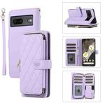 For Google Pixel 7 Rhombic Full Zipper Wallet Leather Phone Case(Purple)