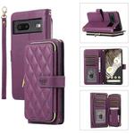 For Google Pixel 7 Rhombic Full Zipper Wallet Leather Phone Case(Deep Purple)