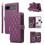 For Google Pixel 6a Rhombic Full Zipper Wallet Leather Phone Case(Deep Purple)