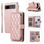 For Google Pixel 6a Rhombic Full Zipper Wallet Leather Phone Case(Rose Gold)