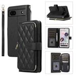 For Google Pixel 6a Rhombic Full Zipper Wallet Leather Phone Case(Black)