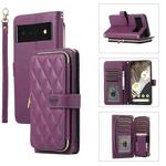 For Google Pixel 6 Pro Rhombic Full Zipper Wallet Leather Phone Case(Deep Purple)