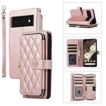 For Google Pixel 6 Pro Rhombic Full Zipper Wallet Leather Phone Case(Rose Gold)