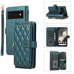 For Google Pixel 6 Pro Rhombic Full Zipper Wallet Leather Phone Case(Green)